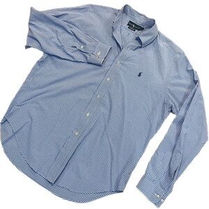 Polo Ralph Lauren Mens 16 34/35 Classic Fit Blue Gingham Check LS Button-Down